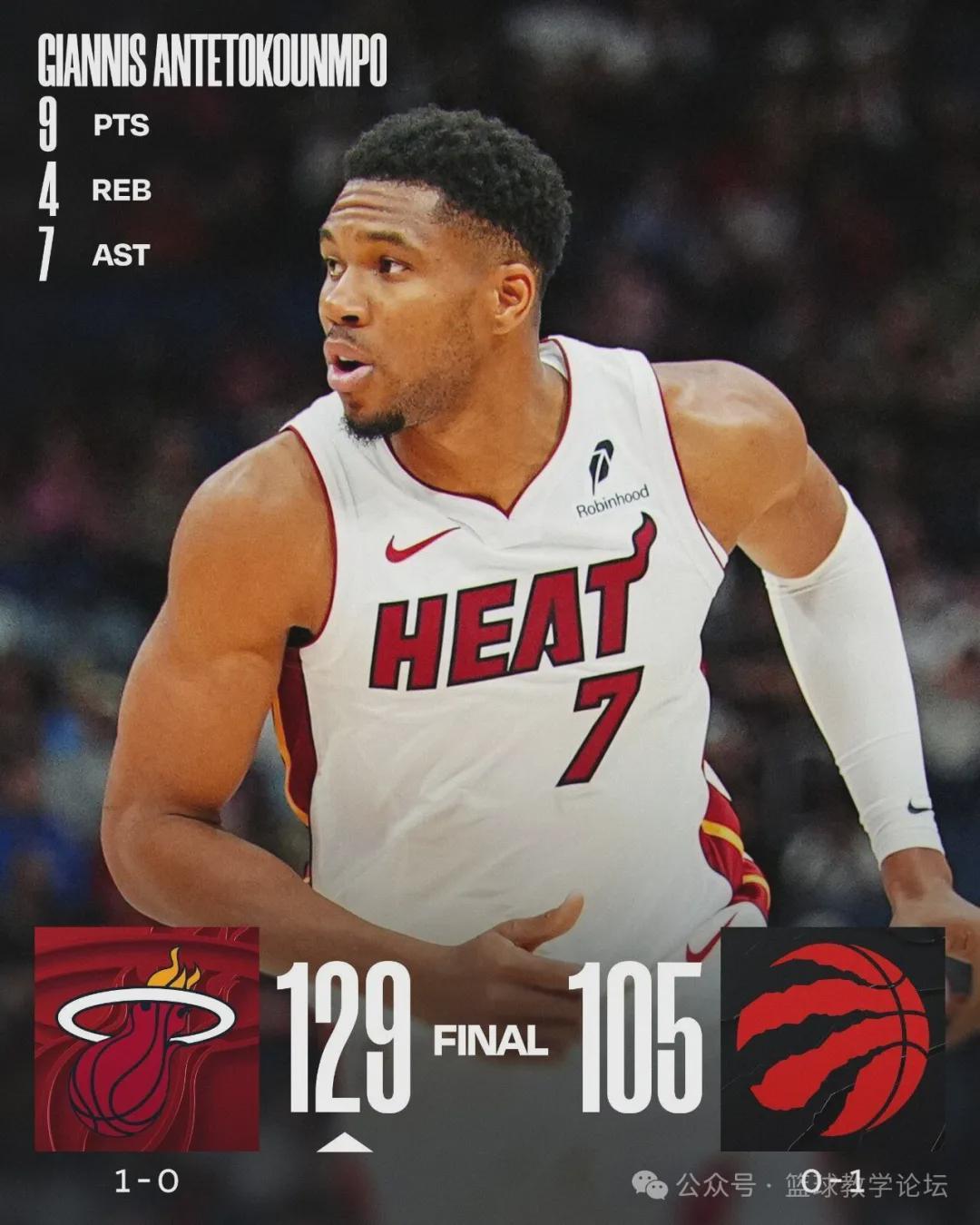 NBA正式开打！字母哥热火首秀！24分大胜猛龙队